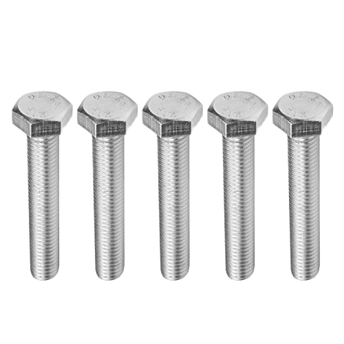 Image of Bettomshin 5Pcs M8 x 50mm Hex Bolts, 304 Stainless Steel 1.25mm Thread Pitch Fully Threaded Metric Hex Head Screw Bolts, Hexagon Screw Bolt, Hex Tap Bolts, Silver, A2-70 (Overall Size 55.3x13x13mm)