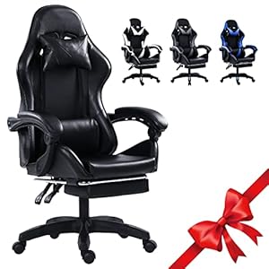 JIASEN Gamingstoel voor racecomputer, videoconferentiestoelen, ergonomisch design, hoge rugleuning met verstelbare hoogte en lendensteun (zwart-wit)
