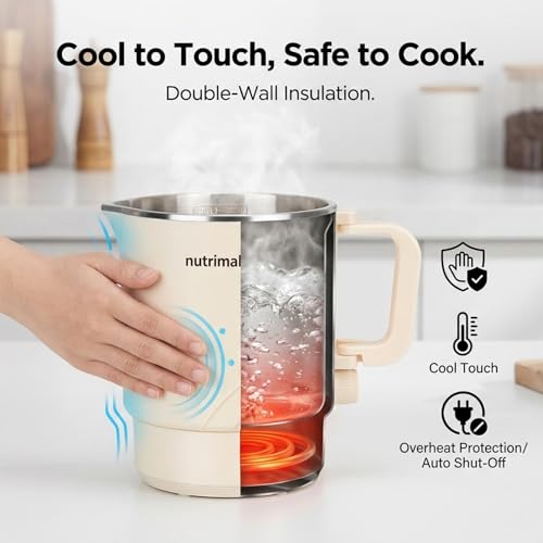 NutrimakerX Electric Hot Pot, 1.5L Mini Portable Ramen Cooker for Shabu Shabu, Soup, Oatmeal. Rapid Heating Electric Pot for Dorm Room & Quick Meals. Dual Power Control, Stainless Steel Interior. by Nutrimakerx - Image 4