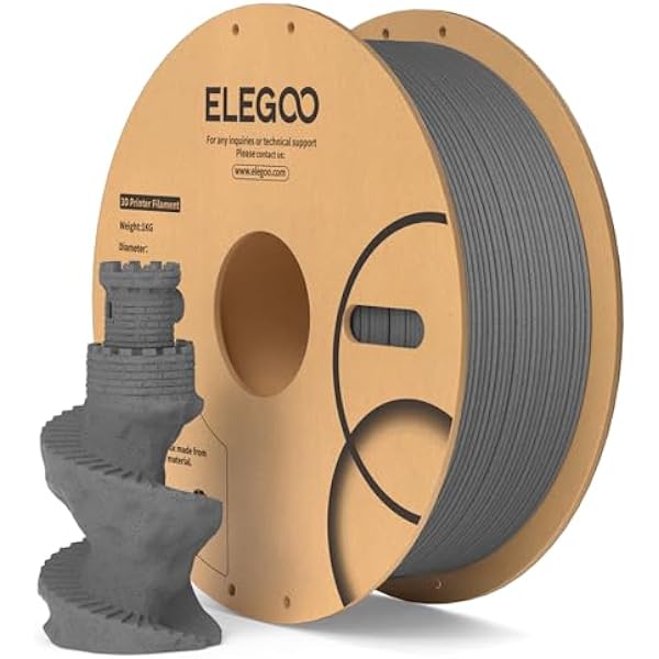 ELEGOO Filament PLA wypełniony kamieniem, 1,75 mm, szary cementowy, 1 kg, filament z efektem kamienia do drukarki 3D FDM, dokładność wymiarowa ±0,02 mm, szpula 1 kg, kompatybilny z drukarkami 3D