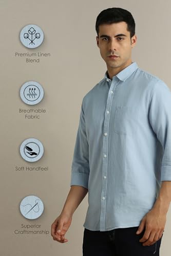 Image of Peter England Men's Solid Linen Blend Shirt Slim Fit| Casual Wear | Full Sleeves