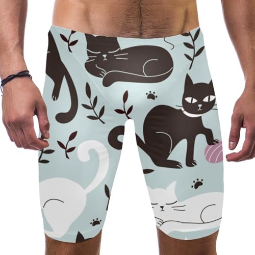Bañador de gato para hombre con forro de malla suave y tejido ligero negro y blanco resistente al cloro