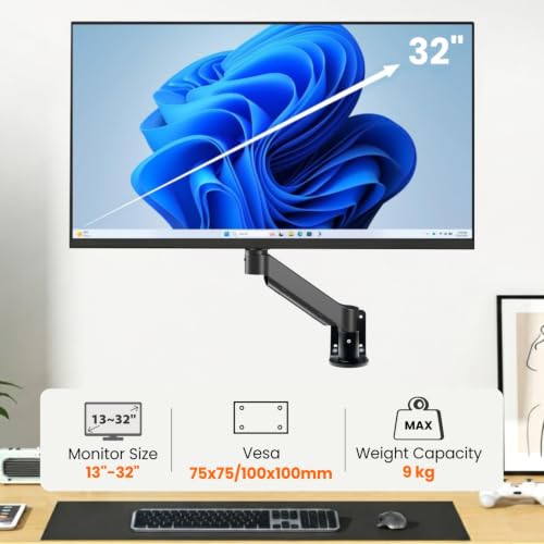 Image of Dyazo Single Monitor Wall Mount for 13-32 Inch Screens | Full Motion Adjustable Monitor Arm | Height Adjustable, Tilt, Swivel & 360 Rotation | VESA 75x75 & 100x100mm | Up to 9kg (Black)