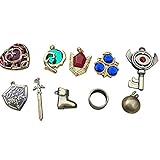  2015 new The Legend of Zelda Twilight Princess & Triforce Hylian shield and sword master key ring legend / necklace / jewelry series in wooden box (Red -10 sets)