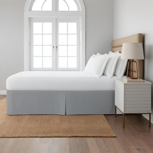 Cottingon Falda de cama plisada con esquinas divididas, 100 % microfibra suave, brillante y aspecto lujoso, caída a medida de fácil ajuste, tamaño individual de 16 pulgadas, gris claro