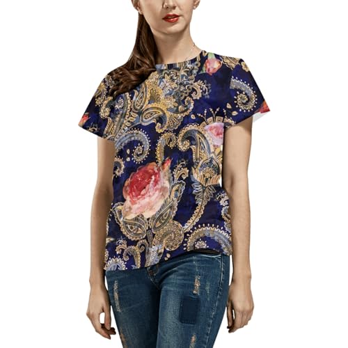 Paisley Flowers Classic Short-Sleeve Crew Neck All Over Print T-Shirt3