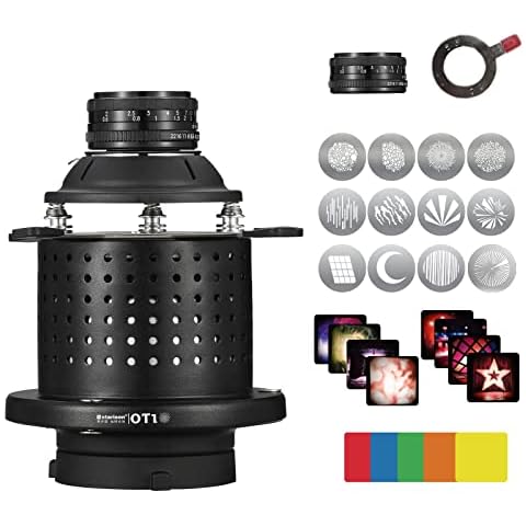 SOONPHO Conical Optical Snoot for Portrait Cosplay Photography with 50mm Lens, 12 GOBO Kit, Color/Graphic Filters, Bowens Mount, EF Mount Cover