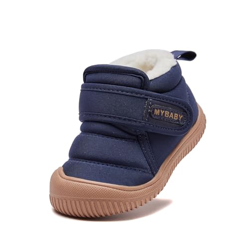 Baby Winter Snow Boots for Toddlers 1-3 Years Anti-Slip Outdoor Booties with Plush Faux Fur Lining, Lightweight & Warm for Boys & Girls(556-Blue-21, 15-18 months)