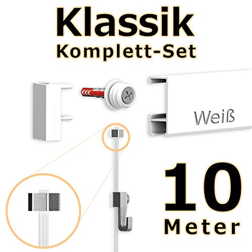 hang-it 10 Meter Bilderschienen Galerieschienen - Komplett Set in weiß