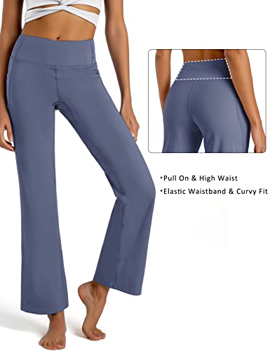 First Way Buttery Soft Women's Bootcut Yoga Pants Capris With 3 Pockets Lounge Floral Printing Full-Length, Blue Granite Xl #TOP3