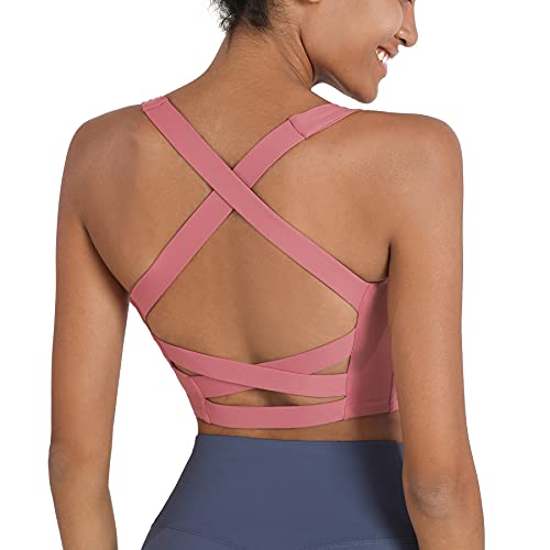 Image of romansong Strappy Yoga Sports Bras for Women Padded Criss-Cross Back Tank Tops