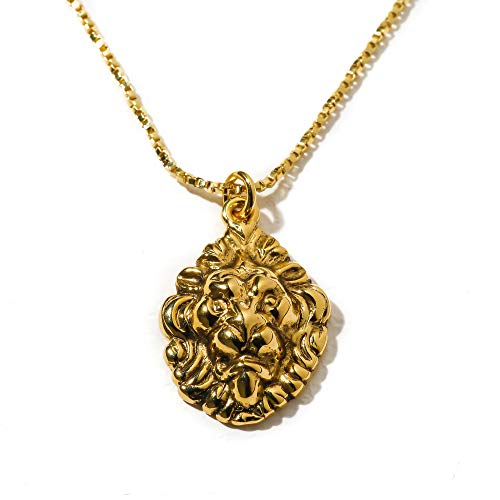Vanessa Mooney | The Royals Lion Pendant Necklace | Box Chain Lion's Head Pendant | 24K Gold Plated Brass | 20 Inches Length