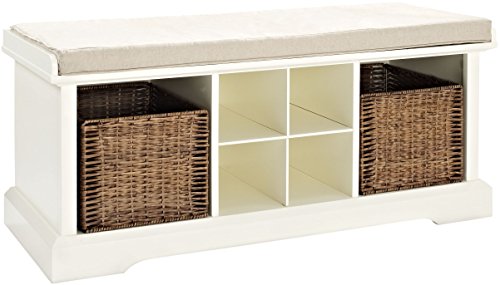 Crosley Furniture Brennan Entryway Storage Bench with Bins and a Shoe Rack Organizer, White