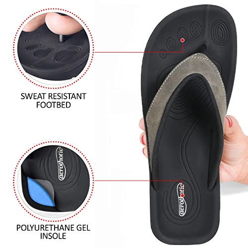 Image of AEROTHOTIC Comfy Arch Support flip flops for women Split Toe Stylish Cushioned Strap with non-slip footbed Walking Dressy Sandals Indoor and Outdoor