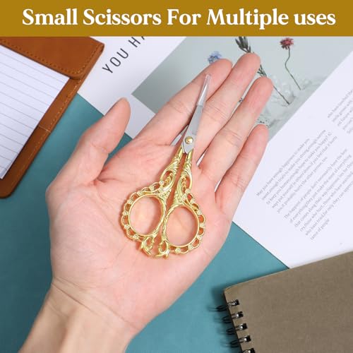 Mabor Scharfe Schere Klein Edelstahl Stickschere Gold Vintage Bastelschere Goldene Stoffschere für Häkeln, Nähen, Papierschneiden, Basteln und Haushalt(12 cm)