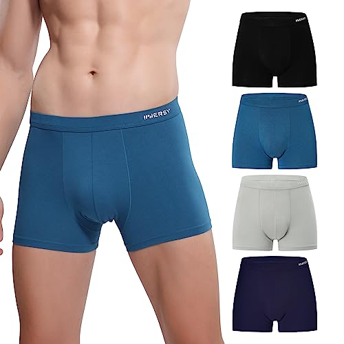 INNERSY Under Pants Men Basic Trunks Underwear Comfortable Hipster Boxer Shorts Multipack 4 (L, Grey/Blue/Black/Navy)