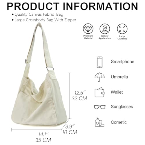 Image of KAMEILONG Canvas Crossbody Shoulder Bag Casual Hobo Bag Travel Tote Bag Messenger Bags Cute Large Purse for Women