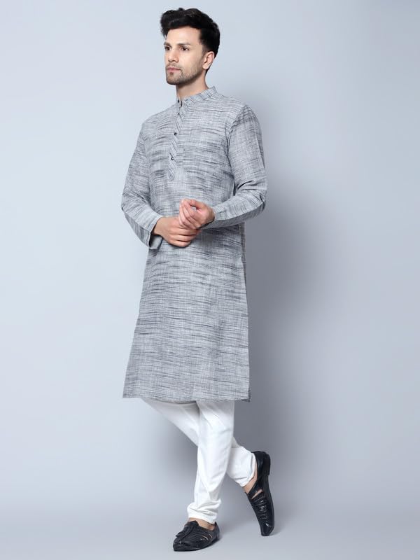 LATEST CHIKAN Men's Cotton Regular Textured Long Kurta Full Sleeves - Casual Ethnic Wear