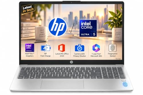 Image of HP 15, Intel Core Ultra 5 125H (24GB DDR5, 1TB SSD) FHD, IPS, 15.6'' /39.6cm, Win11, M365 Basic(1yr)*Office24, Silver, 1.65kg, hr1004TU, Intel Arc Graphics, FHD Camera, FP Reador, AI Powered Laptop
