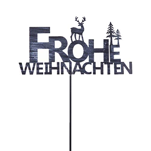 pille gartenwelt Gartenstecker Winter Frohe Weihnachten Vintage Optik 116 cm hoch Metall Retro Look 35 cm breit Cover
