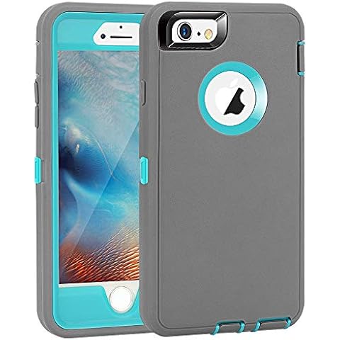 MAXCURY Compatible with iPhone 6 Plus Case, Heavy Duty Shockproof Case for iPhone 6S Plus (5.5") with Built-in Screen Protector (Gray/Lt Blue) Cover