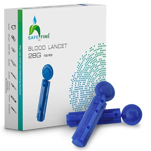 SafeFine 28G 3mm Blood Lancets Sterile Compatible with Most Lancing Devices 100 pcs/box