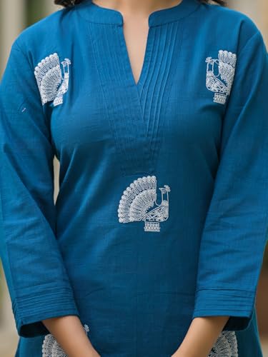 Image of INDO ERA Women's Pure Cotton Floral Embroidered A-Line Kurta & Palazzo Set (IEOUT11996)
