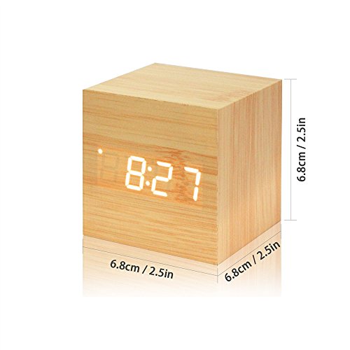 Mini Cube LED Wooden Alarm Clock LED Digital Clock Yellow_White - Image 3