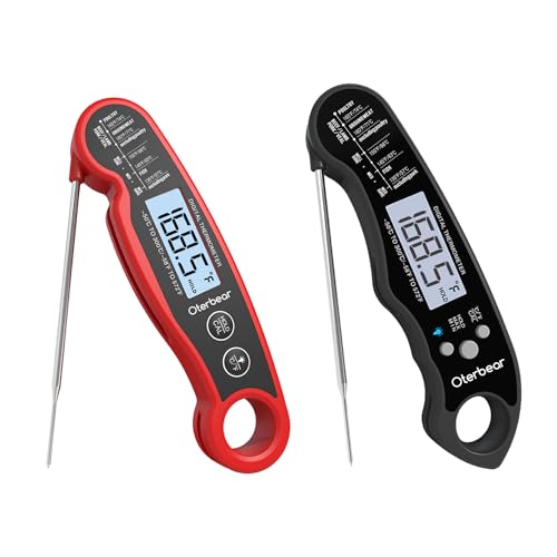 Instant Read Meat Thermometer Digital, Oterbear Food Thermometer for Cooking, Grill, Oven, BBQ, Ultra Fast Waterproof Thermometer with Backlight & Calibration (Pack of 2)