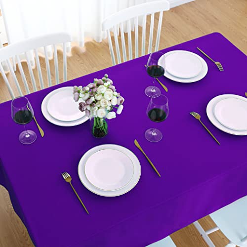 Image of FOLINS&HOME Purple Rectangle Tablecloth 54 x 78 Inch Waterproof Table Cloth | Wrinkle Free Polyester Table Cloths, Spillproof Heavy Duty and Washable Table Cover for Party, Banquet - Rectangular /Oblong