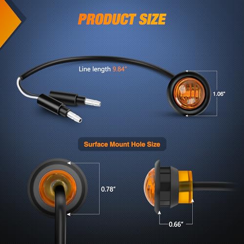 Image of Nilight 3 /4 inch Round Marker Light 10PCS Amber LED Clearance 2 Connectors | Side Indicator Bullet Lights IP68 Waterproof For Trailer Truck Camper Van Boat Bus Accessories, Safety Lamps