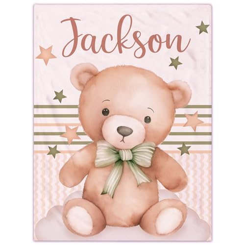 papasgix Manta Bebe Personalizada con Nombre 70x100cm,Mantas Bebé de Franela Suave y Acogedor para Carrito Bebe o Capazo,Regalo Infantiles Bebe Personalizado de Navidad/Cumpleaños,Oso marrón