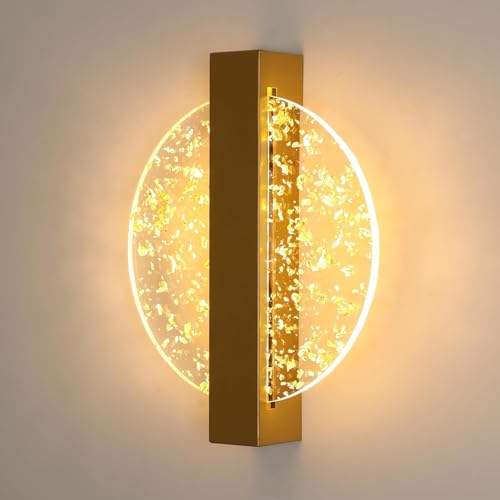 DELIPOP Aplique de Pared Interior LED, 12W 1150LM Moderna Redonda Lámpara de Pared LED, 3000K Luz Cálida Aplique LED Pared Dorado para Dormitorio, Sala de Estar, Pasillo, Escalera