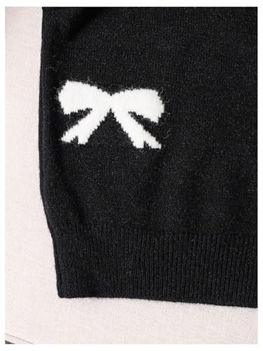 Image of RoseSeek Girl's Bow Graphic Sweaters Crewneck Long Sleeve Knit Pullover Tops Drop Shoulder Knitwear