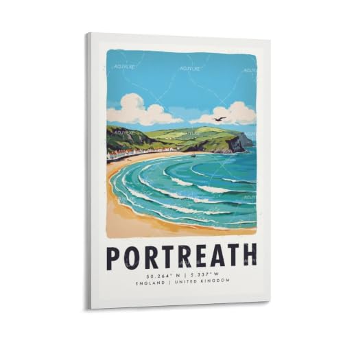 Affiche aquarelle Portreath grand format 50x75 cm impression murale