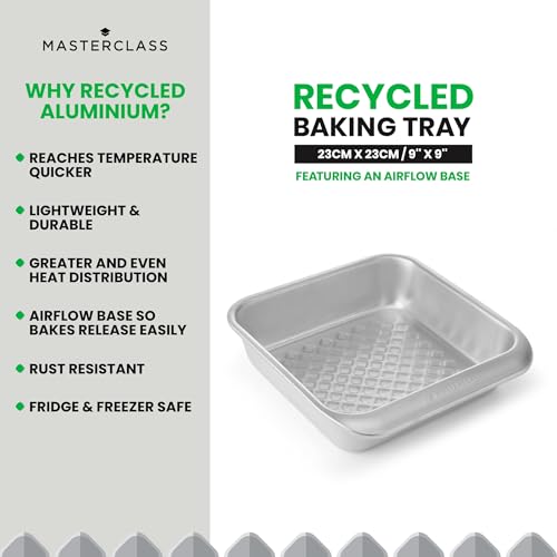 MasterClass Recycled Aluminum Square Cake Tin, Cake Pan for Baking Brownie Tin, 23cm, Silver, 22.3 cm x 22.3 cm - Image 4