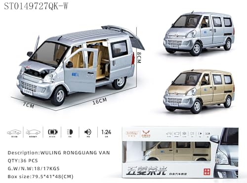 Image of Metal Pull Back Diecast Car 1:24 Big Wuling Van Pull Back Car Model With Sound Light Boys Gifts Toys For Kids?Pack Of 1?, Multicolor