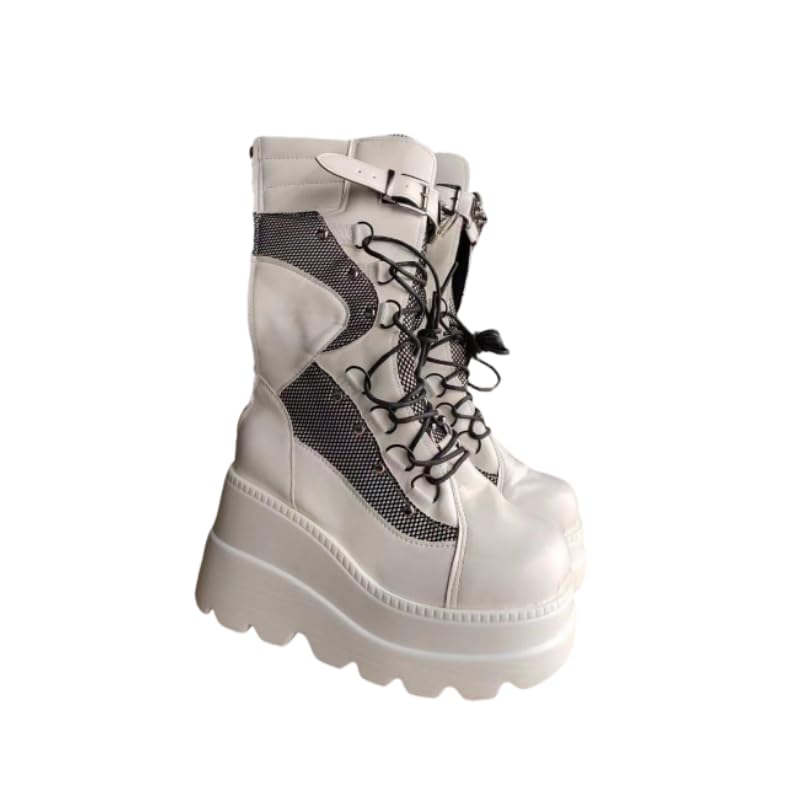 Womens Wedge-heeled Knight Boots European and American Style Large Size Punk Style Handsome Thick-soled Mid-calf Boots Womens Boots