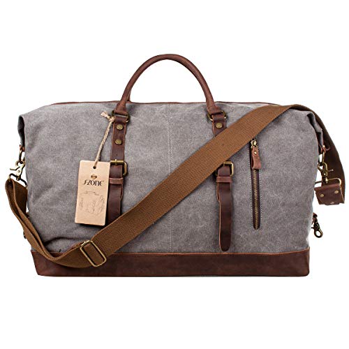 S-ZONE Oversized Leather Canvas Duffel Shoulder Weekender Mens Overnight Bag