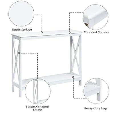 Giantex Console Table 2-Tier with Storage Shelf,X-Design Bookshelf Narrow Accent Table for Entryway Hallway Living Room…