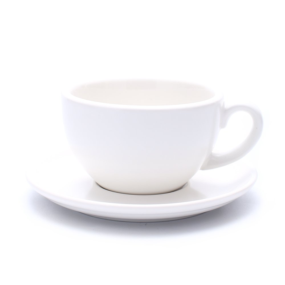 Great Cup Shape for Latte Art Cappuccino Barista Cup Saucer New Bone China for Coffee Shop (Matte White, 10.5 oz)