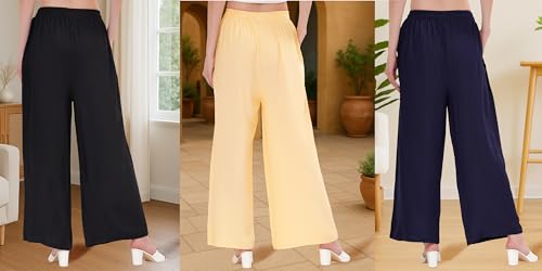 Image of Buy That Trendz Palazzo Pants for Women Rayon Elasticated Regular Fit Flared Wide Leg M to 6XL Pack of 3