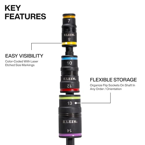 Image of Klein Tools 32933KIT SAE and Metric Impact-Rated Socket Set, 6 Flip Sockets with 12 Hex Driver Sizes, 1 /4-Inch Bit Holder, Two Impact-Rated 5-Inch Shafts