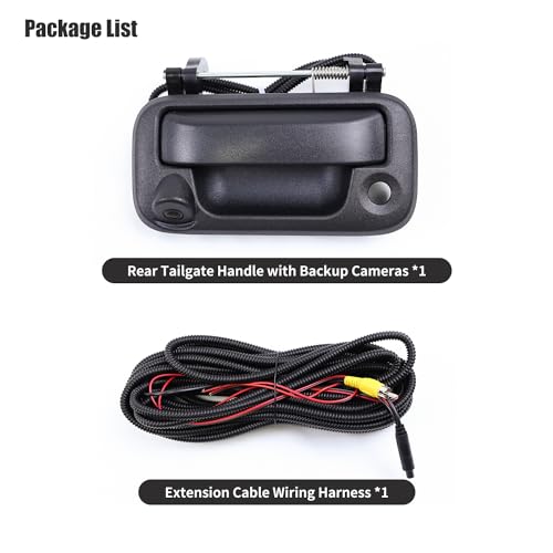Image of Rear Tailgate Handle and Reverse Rear View Backup Camera with Extension Cable Wiring Harness Kit Compatible with Ford F150 F250 F350 F450 F550, Replace # 8L3Z-9943400-AC