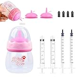 Xuanda Pet Feeding Bottle and Syringes,60ml Nursing Bottle, 3 Sizes Nipples with Ventilation Valve Resistant Tearing Perfect for Puppies, Kittens, Small Wildlife (Pink)