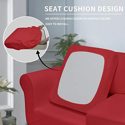 Image of Easy-Going 4 Pieces Stretch Sofa Cover for 3 Cushion Couch Washable | Sofa Slipcover for Stretch 3 Separate Sectional Cushion Couch - Furniture Protector for Pets, Kids Christmas Red