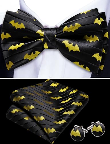 Image of YOHOWA Mens Bow Tie Set Paisley Coloful Pre-tied Bowties Adjustable with Handkerchief Cufflinks Wedding Prom Party