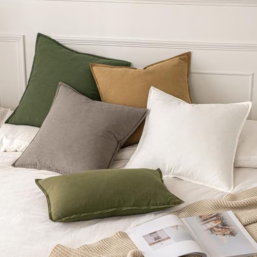 Image of MIULEE Decorative Linen Euro Sham Pillow Covers 24x24 Dune Boho Farmhouse Neutral Couch Throw Pillows for Bed Pack of 2 Accent Modern Pillowcase Sofa Livingroom Home Decor