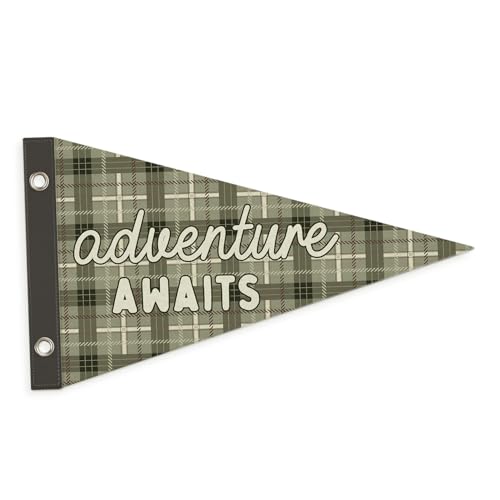 MOFUYU Camping Decor Pennant Banners Flags,Adventure Awaits Decor for Kids Boys Girls Room,Nursery,Playroom,Toddler Room,Classroom,Dorm,Playroom,Homeschool 7.4x14 Inch