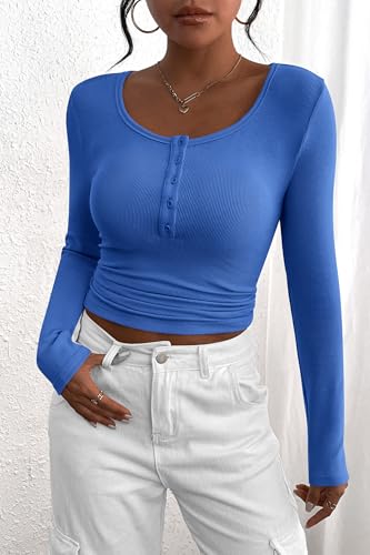 Image of PRETTYGARDEN Women's Fall Long Sleeve Henley T Shirts